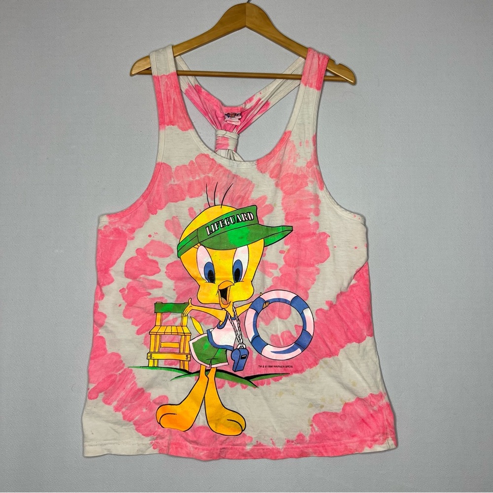 Vintage Tweety Bird lifeguard Looney Tunes Tie Dye 1996 Summer Tank Top
